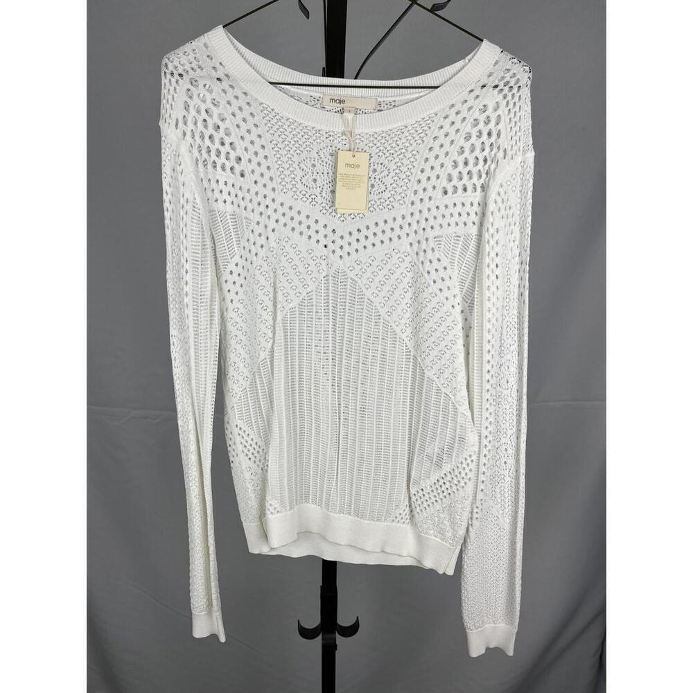 Maje Maelys Open-Knitwork Sweater White Size S